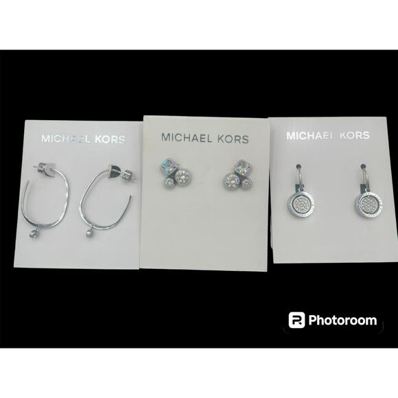 Michael Kors Silver Tone Earring 3 Pairs - Picture 1 of 8